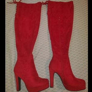 Torrid Red Suede Over the Knee Platform Boots